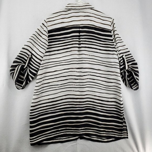 Chicos Top Women's 3/4 Sleeve Striped Button Up Tunic Black Large(12/14) - Picture 8 of 12
